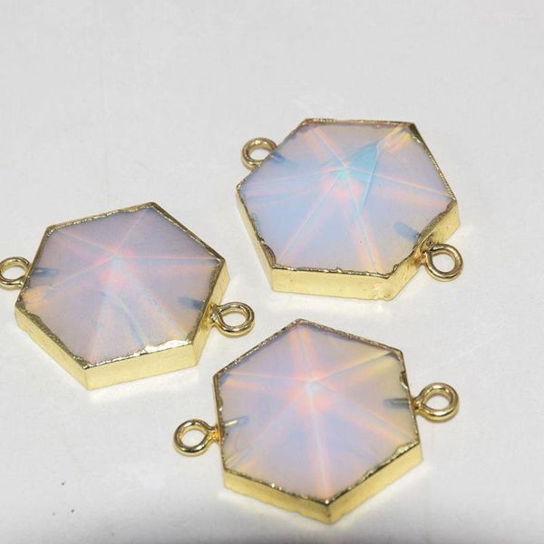 Collares colgantes bisel de oro conector de piedra 2022 accesorios de mujeres hexagon grandes piedras de curación de energía blanca hembra 6 cara como regalo