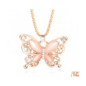 Hanger kettingen gouden ketting prachtig ketting mode roze opaal vlinder trui cadeau charme drop levering sieraden hangers dh3qa