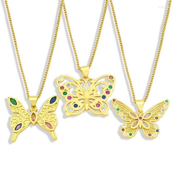 Pendentif Colliers Chaîne En Or Papillon Pour Femmes Multicolore Pierres Cuivre CZ Plaqué Collier Court Bijoux En Gros Nkey75Pendentif Morr22