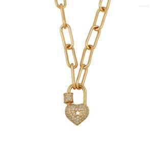 Pendentif colliers chaîne en or coeur clé cadenas pour femmes cadeau brillant blanc CZ cubique zircone serrure charme en gros bijoux 2023