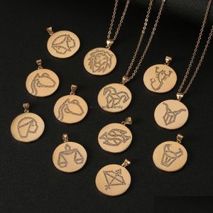 Hanger kettingen gouden muntkristal 12 sterrenbeeld ketting Gemini leo sagutrius pissen hangers charme ster choker astrologie neckl dhsbk