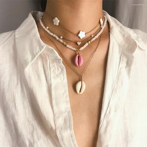 Hanger kettingen gouden kleur boho multi-layer shell sterren kunstmatige parel lange ketting voor vrouwen vintage feestjuwelen