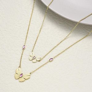 Pendentif Colliers Collier papillon de couleur or avec zircon brillant rose cristal collier cadeau de fête pour dames 2023 bijoux de mode