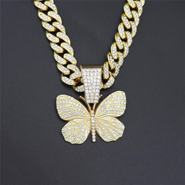 Collares pendientes Collar de mariposa de color dorado Big Iced Out Miami Cuban Chain Zircon Hombres Mujeres Hip Hop Rock JewelryColgante de cuello