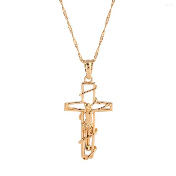 Pendentif Colliers Or Couleur Chaîne Bijoux Christian Jésus Crucifix Croix Pendentifs Collier Pour Femmes Hommes