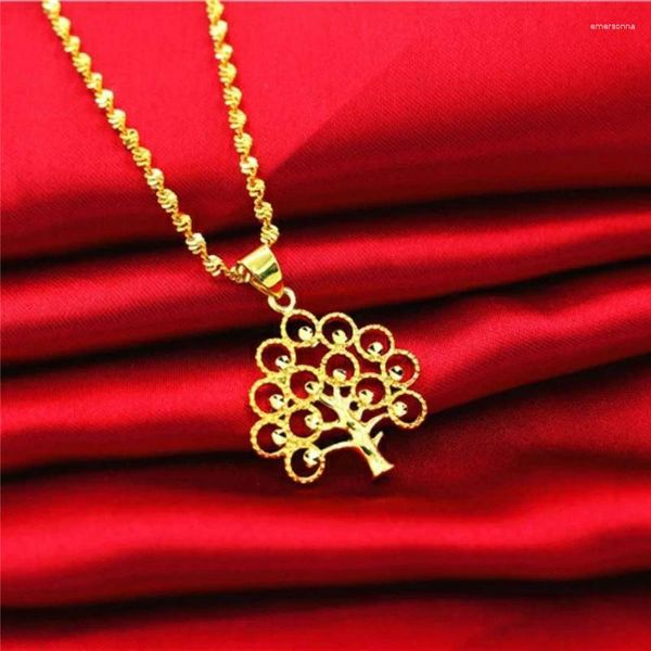 Collares colgantes encanto de color dorado para mujeres árbol de olas de agua de agua de 18 pulgadas cajas gordos accesorios de joyería de boda femme