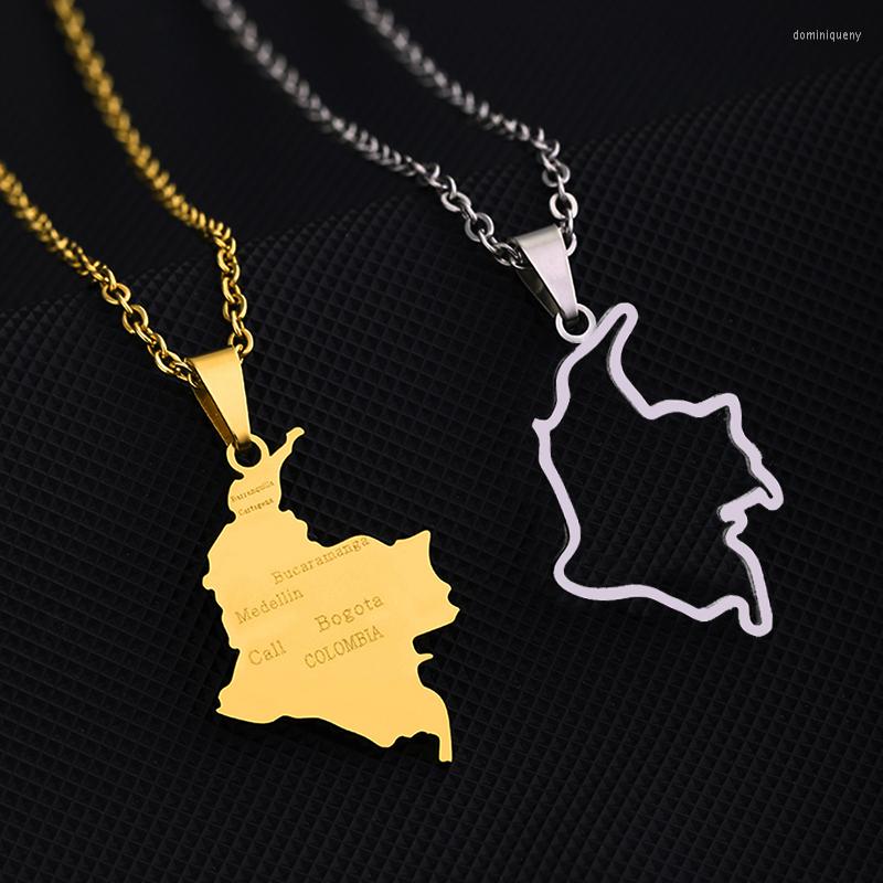 Pendant Necklaces Gold Color Colombia Map City Necklace Stainless Steel For Men Women Country Jewelry Colombian Gift