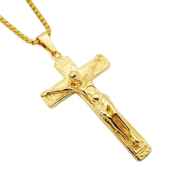 Colliers de pendentif Gold Color Cross Inri Crucifix Jesus Collier 316l Men de l'acier inoxydable Femmes Christian Bijoux Entendant