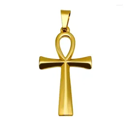Collares colgantes Collar de cruz de color dorado para hombres Boy Anka Egipto Brillante Crucifijo de acero inoxidable para hombres Amuleto egipcio Joyería masculina