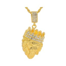 Pendentif Colliers Or Couleur Couronne Tête De Lion Collier En Cristal Rock Animal Hiphop Style Strass Bijoux De Mode 20211224 T2 Drop D Dhexn