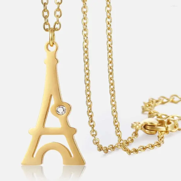 Pendentif Colliers Couleur Or Tour Eiffel Collier En Acier Inoxydable Rolo Lien Chaîne Pour Femmes Filles Mode Bijoux Cadeaux HKN489