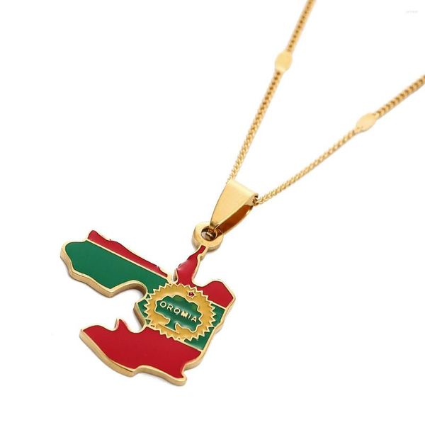 Collares pendientes Color dorado esmalte colorido Etiopía Oromia mapas Oromo bandera para Mujeres Hombres joyería regalo