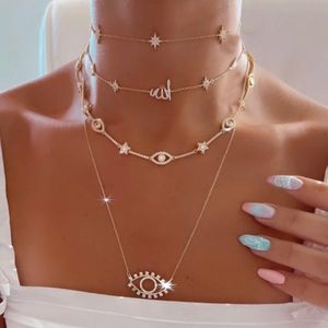 Hanger kettingen gouden kleur mode sieraden micro pave cz noordster starburst arabische liefdesbrief vrouwen link ketting choker ketting 230511