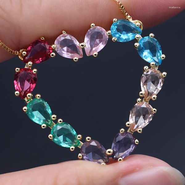 Pendentif Colliers Or Couleur En Forme De Coeur Collier Coloré Cristal Verre Pierre Déclaration Femmes Bohème Bijoux Accessoires 2023