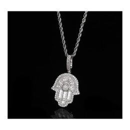 Hanger kettingen gouden kleur hiphop ijskoud bling heren jongen sieraden hiphop rock punk ijs staguette cz hamsa hand fatimas ketting 733 dhtns