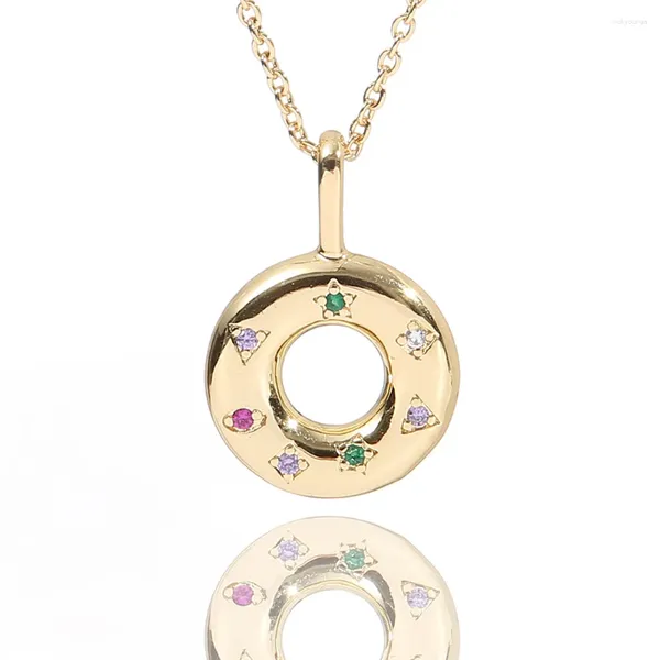 Pendentif Colliers Couleur Or Creux Cercle Rond Collier Avec Multicolore CZ Zircone Triangle Étoile Géométrie Ras Du Cou Pour Femmes Bijoux Cadeau