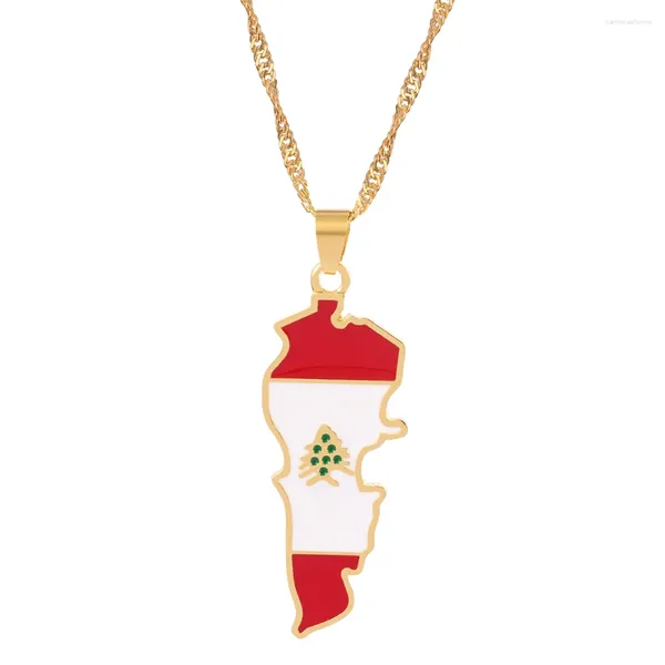 Pendentif Colliers Couleur Or Liban Carte Drapeau pour femmes Collier de pays Collier Bijoux Cadeaux patriotiques