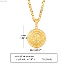 Colliers pendentifs couleur or hommes boussole colliersVintage Viking étoile du nord ancre médaille14k or jaune pendentif pour homme papa petit ami cadeau 240302