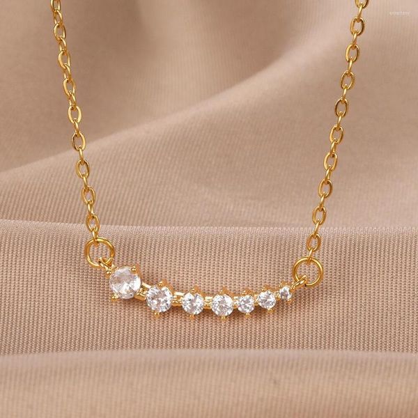 Collares colgantes collar de Color dorado para mujer Zircon Y2k joyería cristal helado accesorios de cadena de acero inoxidable