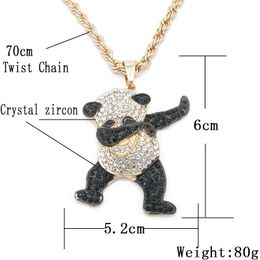 Pendentif Colliers Or Couleur Strass Luxe Hip Hop Danse Drôle Animal Panda Glacé Rock Pour Hommes Bijoux Cadeaux 12362