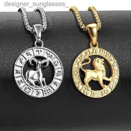 Collares colgantes Color oro Color plata signo del zodiaco colgante collar para mujeres hombres 12 constelaciones caja de acero inoxidable cadena de eslabones DropshippingL231218