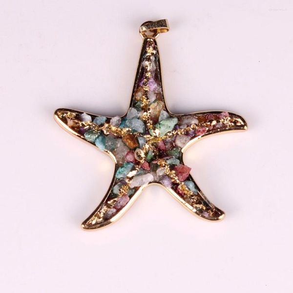 Collares colgantes Color dorado Plata brillante Buena suerte Elefante Estrella de mar Gota de agua Incrustaciones Colores aleatorios Perlas Druzy