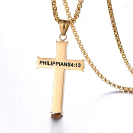 Colliers de pendentif Gold Color en acier inoxydable Philippiens 4:13 Collier crossais pour hommes
