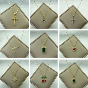 Hanger Kettingen Goud Kleur Roestvrij Stalen Ketting Voor Vrouwen Stijl Vlinder Sieraden Groen Waterdruppel Koper Zirkoon Parel Kruis Butterly 231208