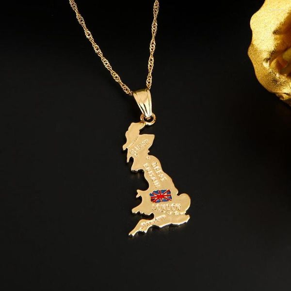 Collares pendientes Color oro Reino Unido Mapa Collar Británico Glasgow Londres Reino Unido Gran Bretaña e Irlanda del Norte Joyería