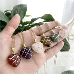 Pendentif Colliers Gold Couleur Fil Wrap Amour Coeur Forme Pierre Naturelle Collier Mixte Bijoux Accessoires Faire En Gros Drop Livrer Otxy2