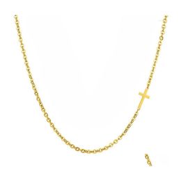Colliers pendentifs Collier de croix en or pour femmes simples femelles minuscules petits pendentifs latéraux couleur en acier inoxydable bijoux gif dhiml