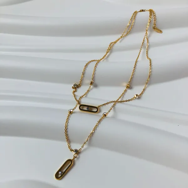 Collares colgantes de oro delicado de doble capa de cristal para Mujer colgantes gargantilla collar regalo de joyas de fiesta Mujer Moda