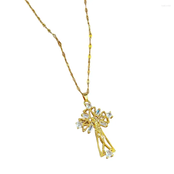 Pendentif Colliers Croix suspendue en or avec des bijoux de préservation de la couleur de style en forme humaine pour les spectacles scolaires en plein air