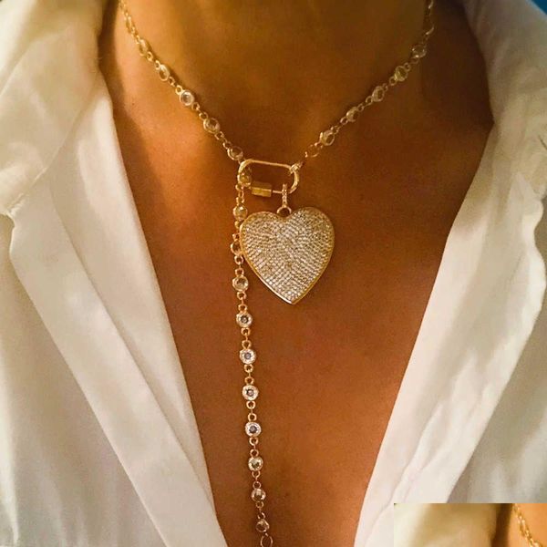 Collares colgantes Gold Heart Charm Neckace Micro Pave Link Cadena Tornillo Cierre Mosquetón G230206 Drop Entrega Joyería Colgantes HHHJC