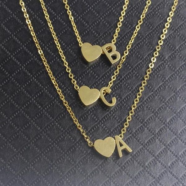 Pendentif Colliers Lettre de coeur d'or A B C D E F G H I J K L M N O P Q R S T U V W X Y Z Collier de charme pour les femmes BFF Cadeau d'anniversaire 239C