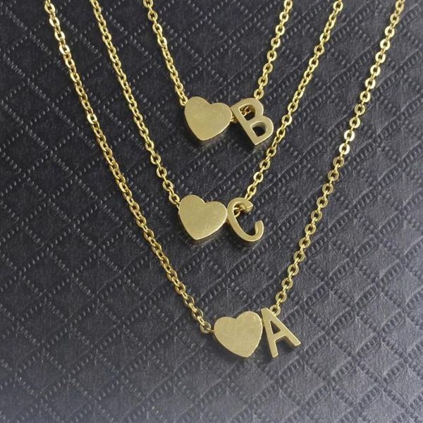 Collares colgantes Letra del corazón de oro A B C D E F G H I J K L M N O P Q R S T U V W X Y Z Collar con dijes para mujeres BFF Regalo de cumpleaños233y