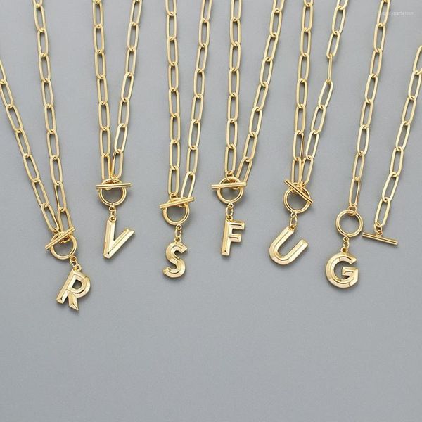 Pendentif Colliers Gold Initial pour femmes Dainty Lettre personnalisée Fermoir à bascule Chaîne épaisse Collier Glamour Bijoux minimalistes