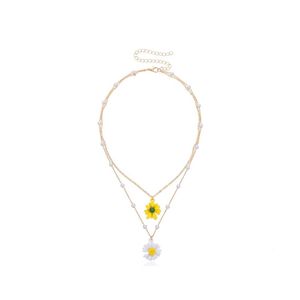 Pendentif Colliers Collier pendentif fleur en couches d'or femmes bohème petite marguerite perle chaîne collier colliers femme bijoux cadeaux Dh8Et