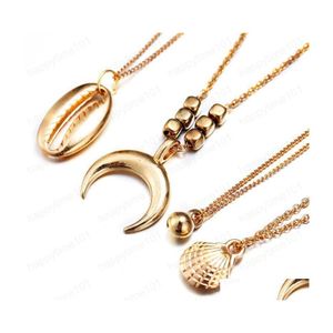 Collares pendientes Gold Moon Shell Collar Gargantillas Cadena Mtilayer Collares apilables Diseñador Mujeres Hip Hop Joyería de moda Drop De Dhd9L