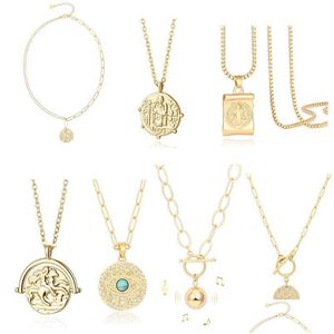 Pendentif Colliers Or Lune Étoile Lion Evil Eye Collier Médaillon Trombone Chian Ras Du Cou Superposition Bijoux Pour Femmes Filles Dro Dhgarden Dhyn7