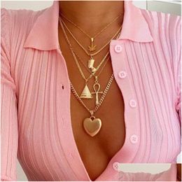 Pendentif Colliers Or Mtilayer Collier Feuille D'érable Pharaon Pyramide Coeur Wrap Stackings Femmes Mode Bijoux Drop Delivery Pendentifs Dhlkc