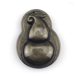 Pendentif Colliers Or Obsidienne Pierre Naturelle Sculptée Calebasse Pour Femmes Cadeau Collier Gratuit