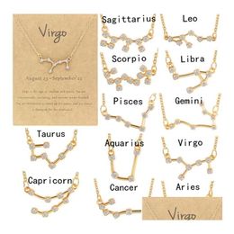 Collares pendientes Chapado en oro 12 Constelación Horóscopo Signo Astrología Zodiaco Estrella Collar Regalos de cumpleaños para mujeres Niñas Drop Del Dhbod
