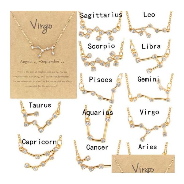 Pendentif Colliers Plaqué Or 12 Constellation Horoscope Signe Astrologie Zodiaque Étoile Collier Cadeaux D'anniversaire Pour Femmes Filles Drop Del Dhbod