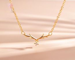 Hanger Kettingen Vergulde Gewei Mode Eenvoudige Zirconia Charm Women039s Ketting Luxe Bruid Verlovings SieradenPend3260064