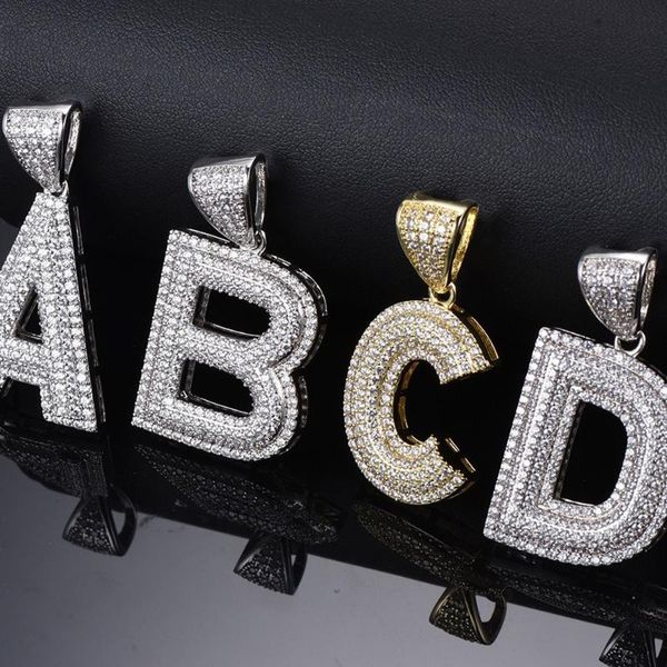 Pendentif Colliers Plaqué Or Bling CZ Simulé Diamant Glacé Lettre A-Z Nom Initial Collier Pendentif Hip Hop Chaîne pour Hommes Charme G