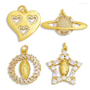 Collares pendientes Corazón de latón chapado en oro para la fabricación de joyas Collar de dijes de la Virgen María a granel CZ Pdta331Pendant