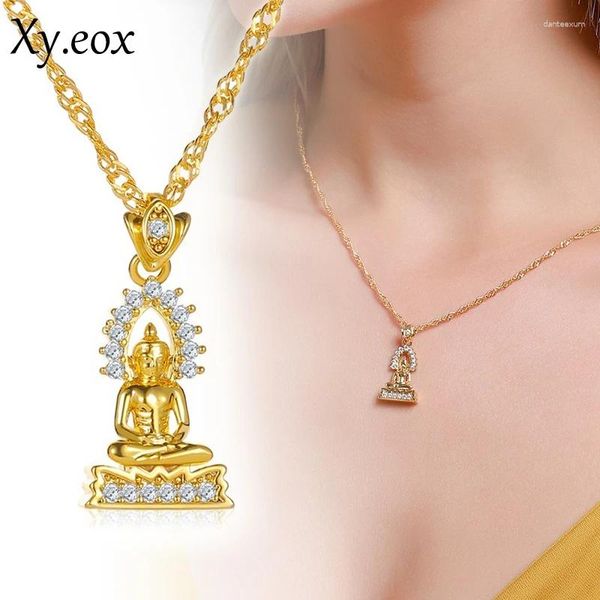 Colliers pendants Gold Crystal Crystal Bouddha Statue des femmes Collier religieux pour femmes