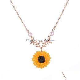 Pendentif Colliers Plaqué Or Feuille Bracnch Collier Tournesol Jaune Longue Chaîne Peal Pour Femmes Mode Bijoux Drop Delivery Pendentifs Dh4Pr