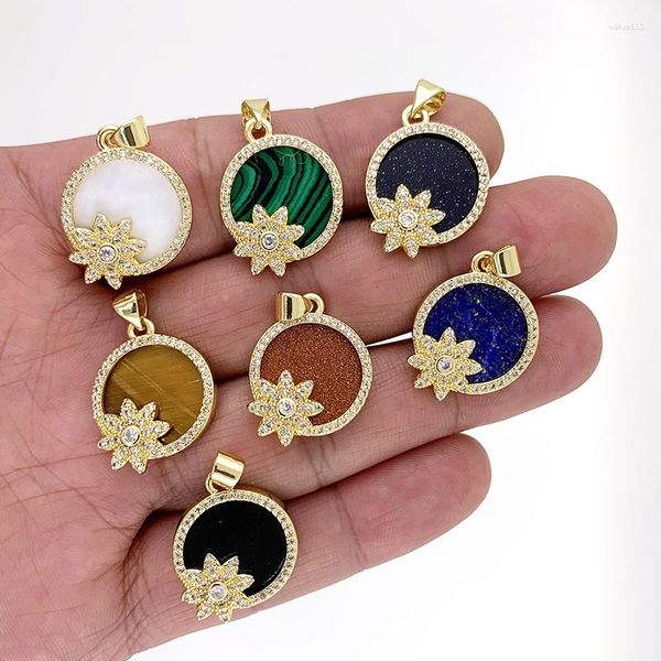 Colliers pendants Stone naturelle plaque naturelle fine tournesol CZ perle ronde lapis lazuli Tiger Eye Bijoux Accessoires